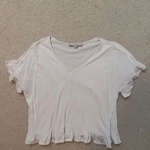 White t-shirt with ruffles on sleeves and waist